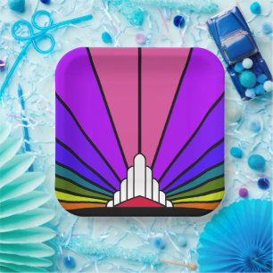 Art deco sun in rainbow Paper Plate