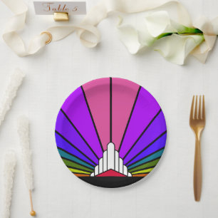 Art deco sun in rainbow Paper Plate