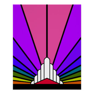 Art deco sun in rainbow poster