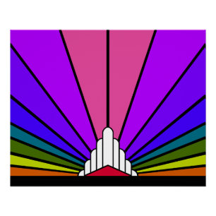 Art deco sun in rainbow poster