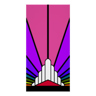 Art deco sun in rainbow poster