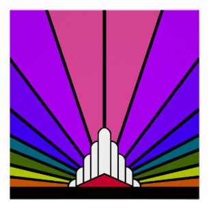 Art deco sun in rainbow poster