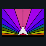 Art deco sun in rainbow poster<br><div class="desc">A classic art deco style sun pattern in rainbow. 

An iconic pattern of the sun rising from behind a stylized art deco shaped building. A simple yet elegant design,  true to the era.</div>