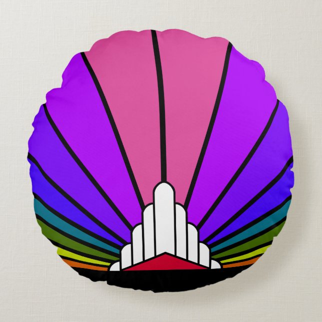 Art deco sun in rainbow round cushion (Front)