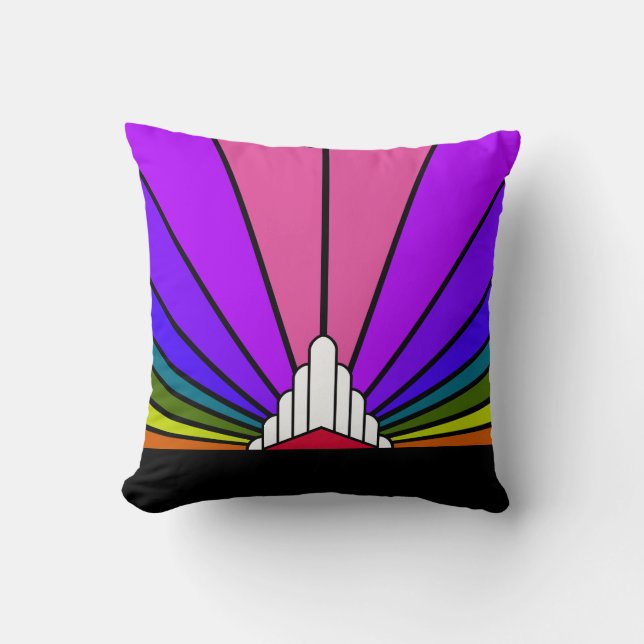 Art deco sun in rainbow Throw Pillow (Front)