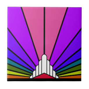 Art deco sun in rainbow tile