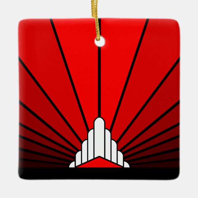 Art deco sun in red ceramic ornament (Front)