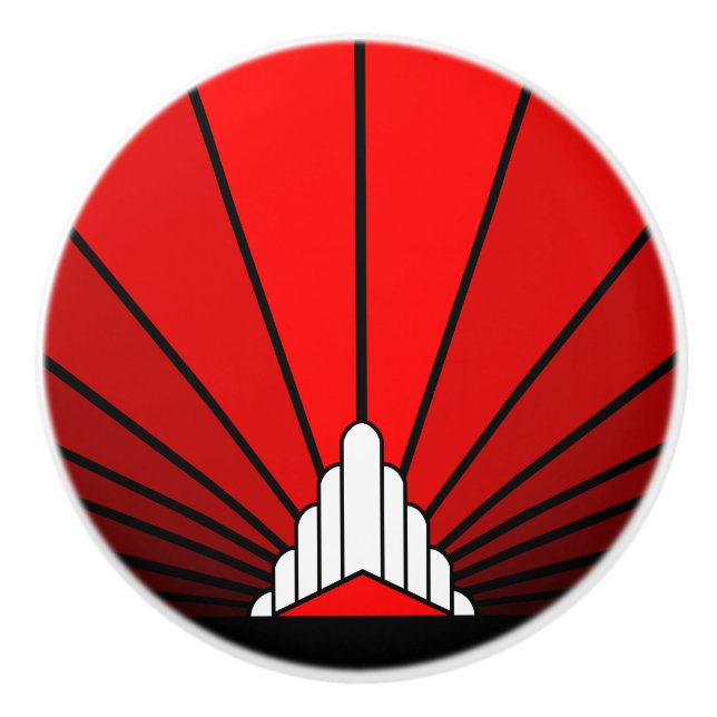 Art deco sun in red Ceramic Pull (Front)