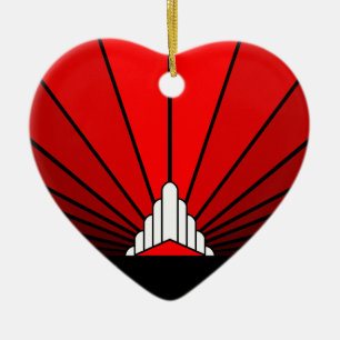Art deco sun in red ceramic tree decoration