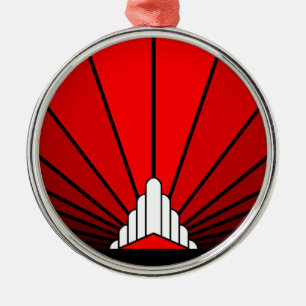Art deco sun in red metal tree decoration