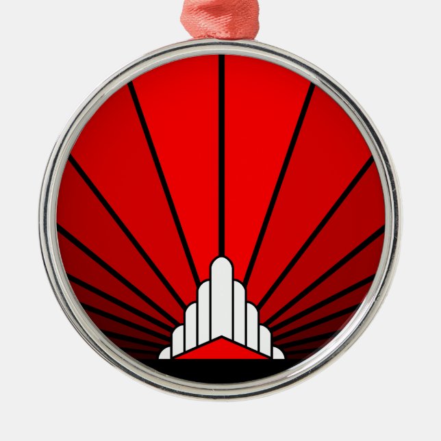 Art deco sun in red metal tree decoration (Front)