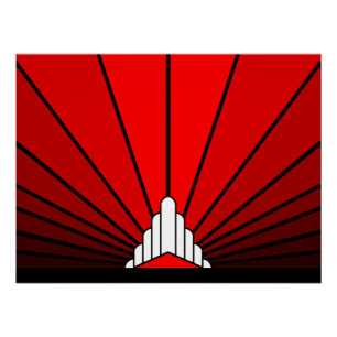 Art deco sun in red poster