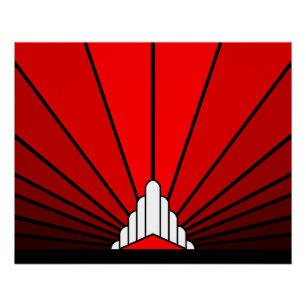 Art deco sun in red poster