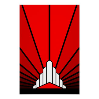 Art deco sun in red poster