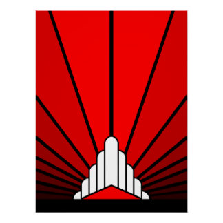 Art deco sun in red poster