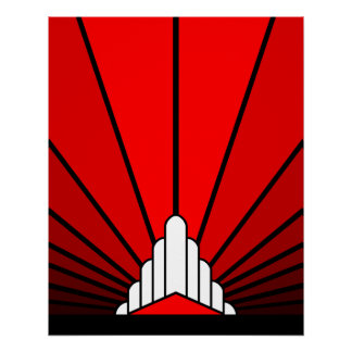 Art deco sun in red poster