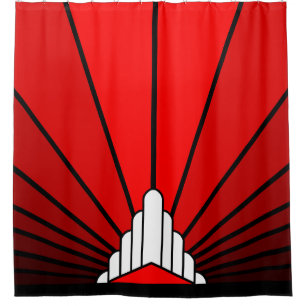 Art deco sun in red shower curtain