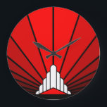 Art deco sun in red Wall Clock<br><div class="desc">A classic art deco style sun pattern in red. 

An iconic pattern of the sun rising from behind a stylized art deco shaped building. A simple yet elegant design,  true to the era.</div>