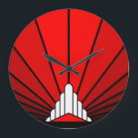 Art deco sun in red Wall Clock<br><div class="desc">A classic art deco style sun pattern in red. 

An iconic pattern of the sun rising from behind a stylized art deco shaped building. A simple yet elegant design,  true to the era.</div>