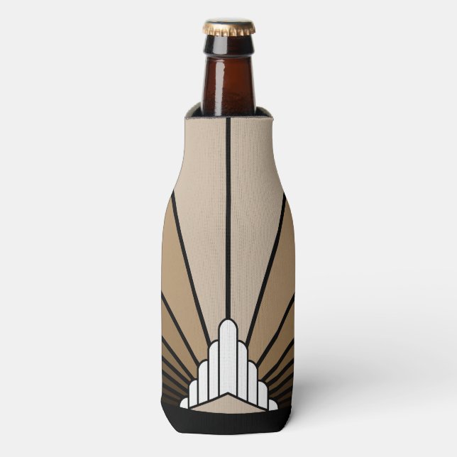 Art deco sun in tan bottle cooler (Bottle Front)