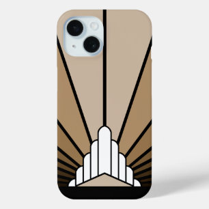 Art deco sun in tan iPhone 15 case