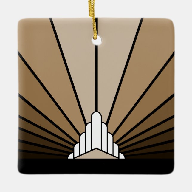 Art deco sun in tan ceramic ornament (Front)