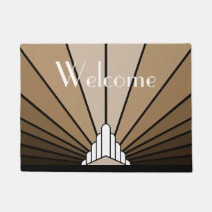 Art deco sun in tan doormat