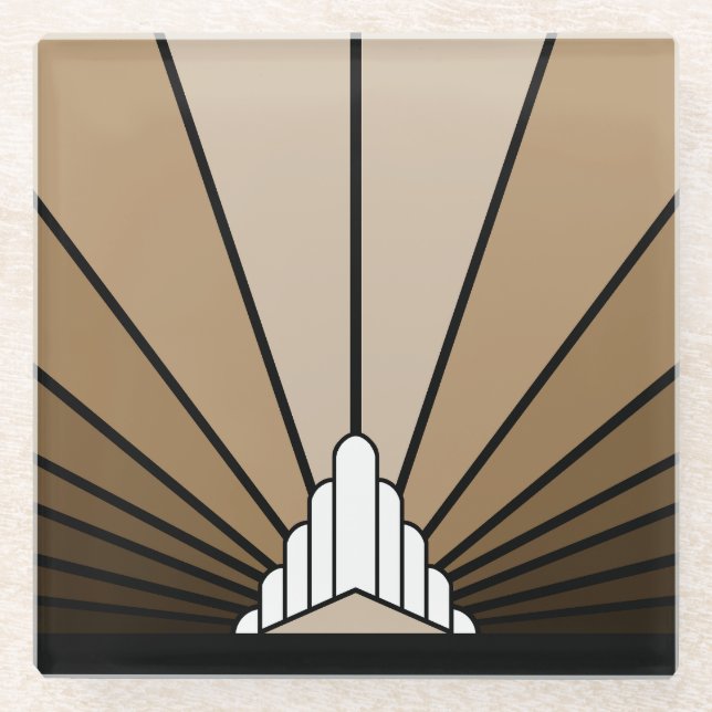 Art deco sun in tan glass coaster (Front)
