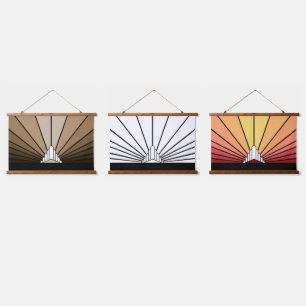 Art deco sun in tan hanging tapestry