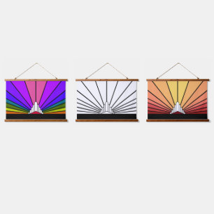 Art deco sun in tan hanging tapestry