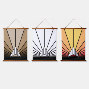 Art deco sun in tan hanging tapestry