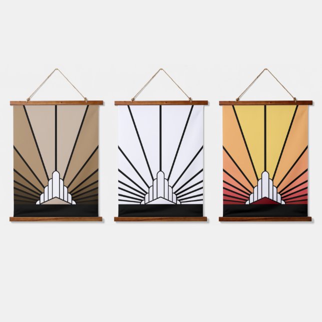 Art deco sun in tan hanging tapestry (Triple)