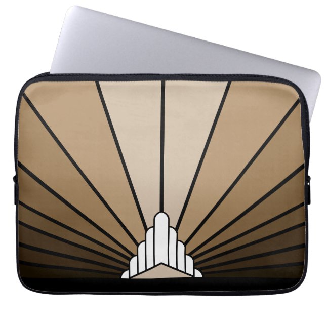 Art deco sun in tan laptop sleeve (Front)