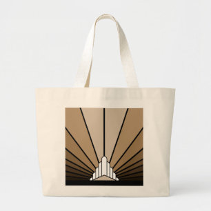 Art deco sun in tan large tote bag