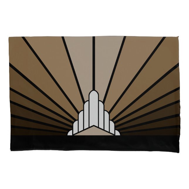 Art deco sun in tan pillowcase (Front)