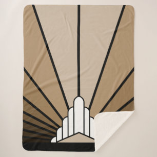 Art deco sun in tan sherpa blanket