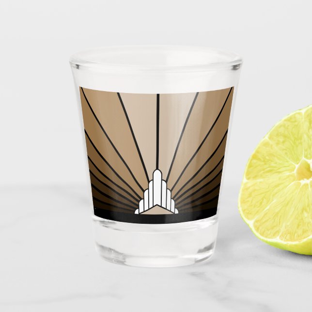 Art deco sun in tan shot glass (Front)