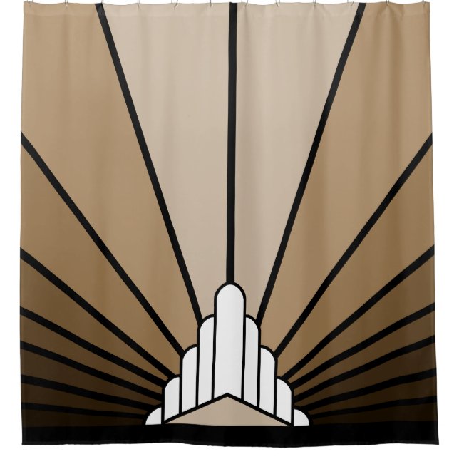 Art deco sun in tan shower curtain (Front)
