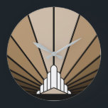 Art deco sun in tan Wall Clock<br><div class="desc">A classic art deco style sun pattern in tan. 

An iconic pattern of the sun rising from behind a stylized art deco shaped building. A simple yet elegant design,  true to the era.</div>