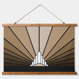 Art deco sun in tan Wood Topped Wall Tapestry
