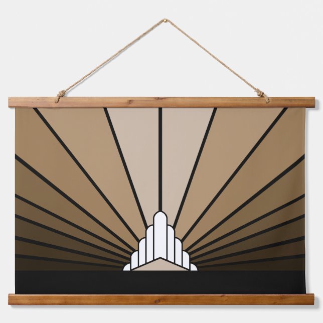 Art deco sun in tan Wood Topped Wall Tapestry (Front)