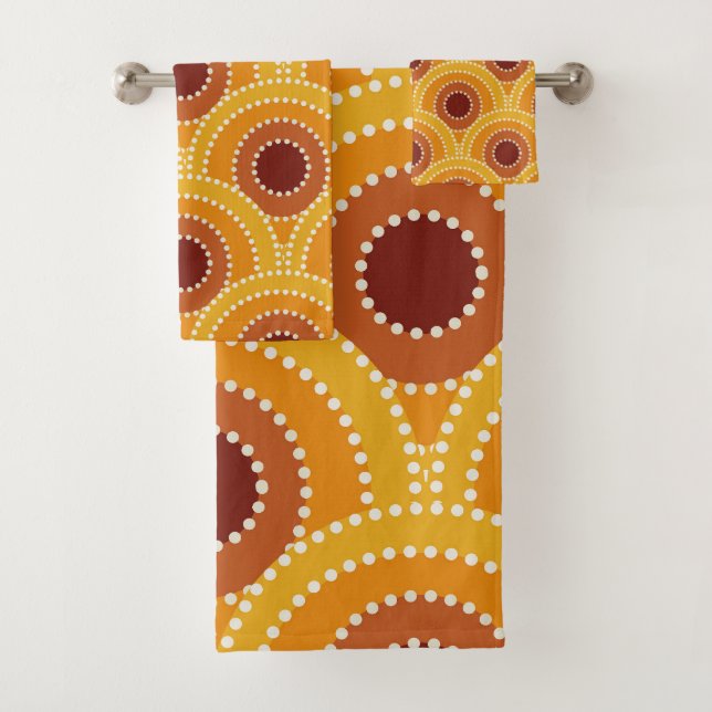 Art Deco Sun Orange Yellow Brown  Pattern  Bath Towel Set (Insitu)