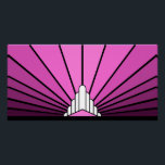 Art deco sun pink poster<br><div class="desc">A classic art deco style sun pattern in pink. 

An iconic pattern of the sun rising from behind a stylized art deco shaped building. A simple yet elegant design,  true to the era.</div>