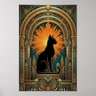 Art Deco Sunburst Black Cat Wall Art