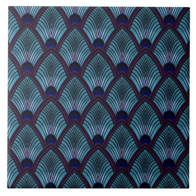 Art Deco Sunburst Fan in Metallic Blue Tile (Front)