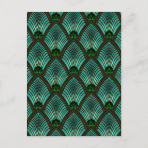 Art Deco Sunburst Fan in Metallic Green Postcard