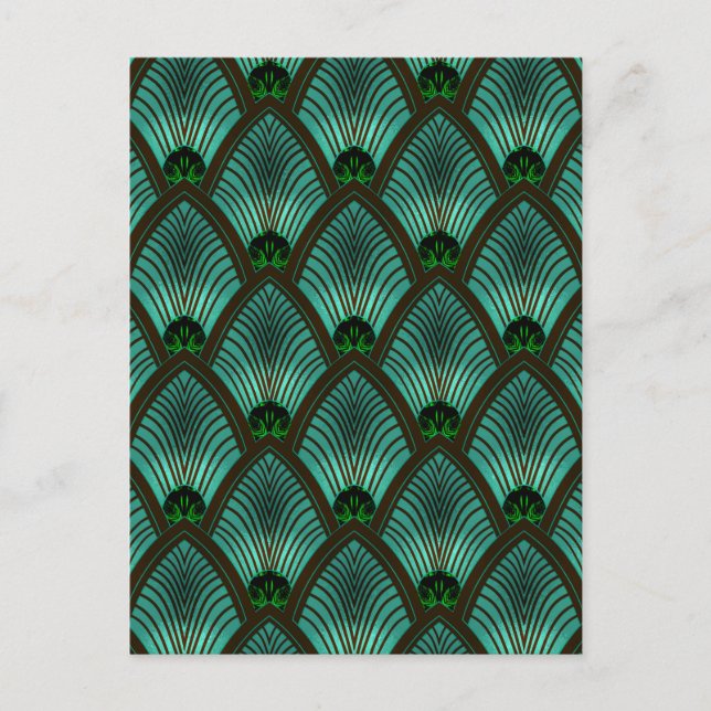 Art Deco Sunburst Fan in Metallic Green Postcard (Front)