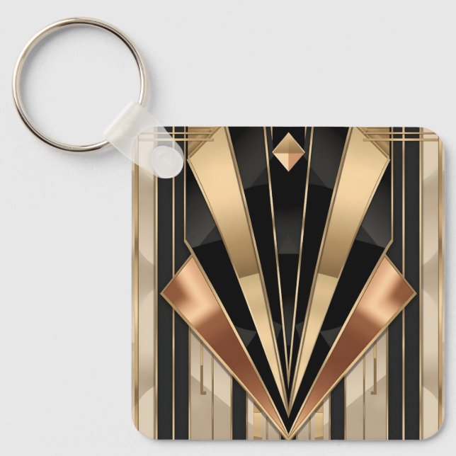 Art Deco Sunburst Geometric Luxury Design Key Ring (Front)