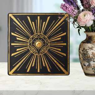 Art Deco Sunburst Gold Black Geometric Design Tile