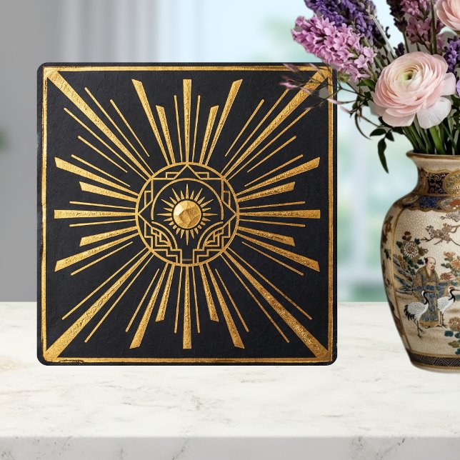 Art Deco Sunburst Gold Black Geometric Design Tile (Creator Uploaded)